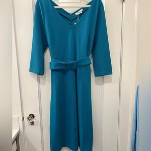 Boden Teal Long Sleeve Midi Dress with Belt